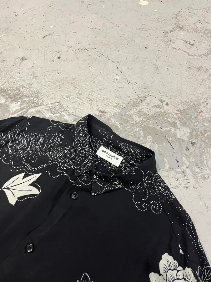 SS2012 Saint Laurent Flowers Asian Clouds Black Shirt smEsyAZ 3
