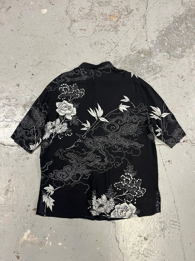 SS2012 Saint Laurent Flowers Asian Clouds Black Shirt smEsyAZ 5