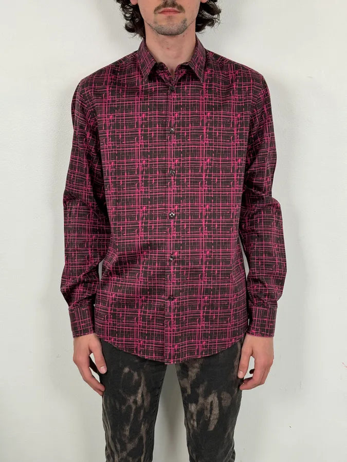 SS2012 Versace Black & Pink Abstract Checkered Shirt rFitjQV 1