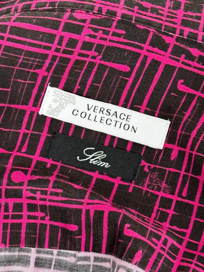 SS2012 Versace Black & Pink Abstract Checkered Shirt rFitjQV 9