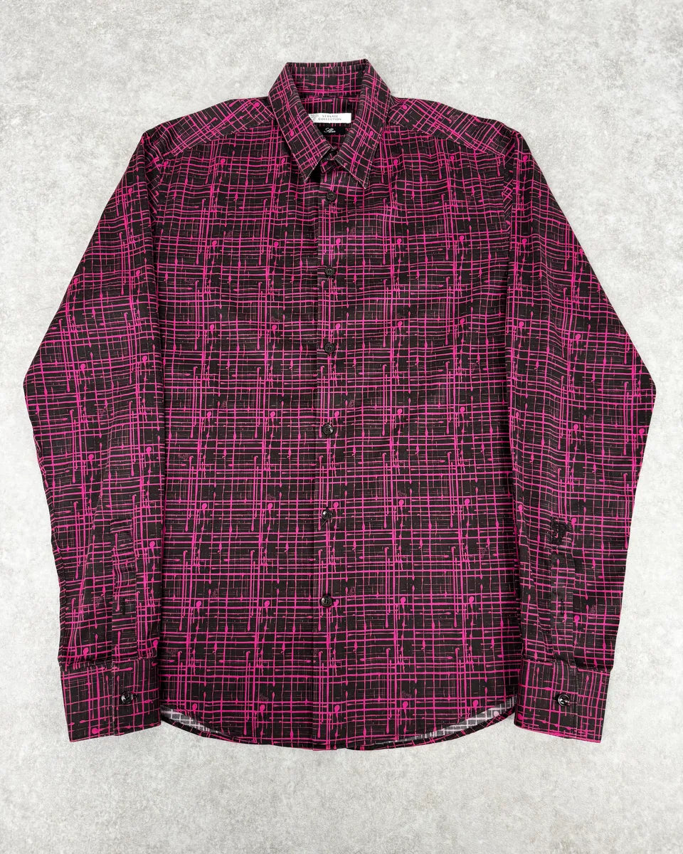 SS2012 Versace Black & Pink Abstract Checkered Shirt rFitjQV 0