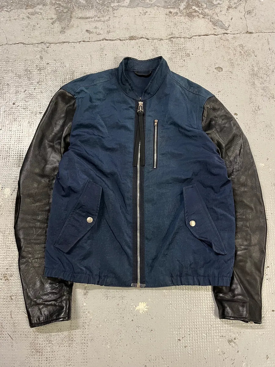 SS2013 Acne Studios Constrast Hybrid Leather & Nylon Navy Bomber Jacket GcBReWt 0