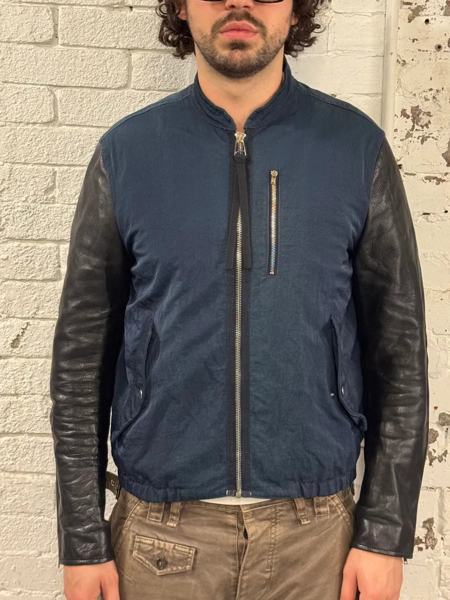 SS2013 Acne Studios Constrast Hybrid Leather & Nylon Navy Bomber Jacket GcBReWt 1