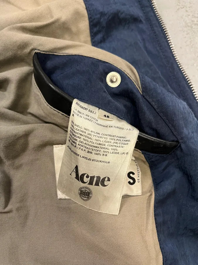 SS2013 Acne Studios Constrast Hybrid Leather & Nylon Navy Bomber Jacket GcBReWt 10