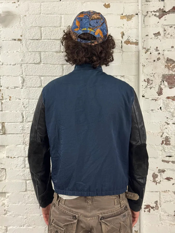 SS2013 Acne Studios Constrast Hybrid Leather & Nylon Navy Bomber Jacket GcBReWt 2