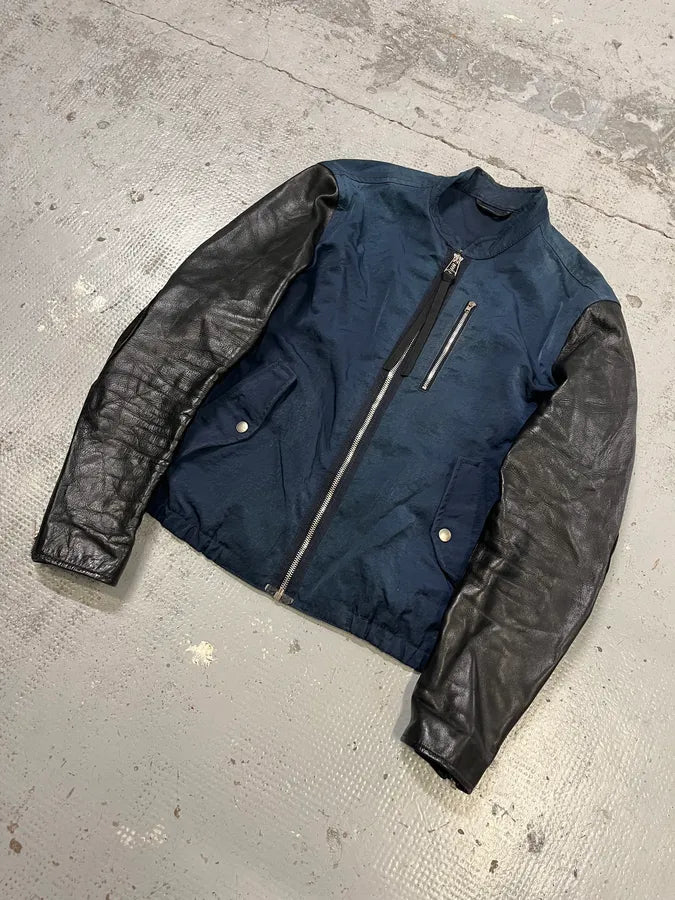 SS2013 Acne Studios Constrast Hybrid Leather & Nylon Navy Bomber Jacket GcBReWt 3