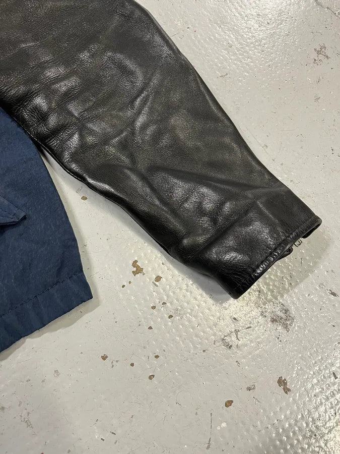 SS2013 Acne Studios Constrast Hybrid Leather & Nylon Navy Bomber Jacket GcBReWt 4