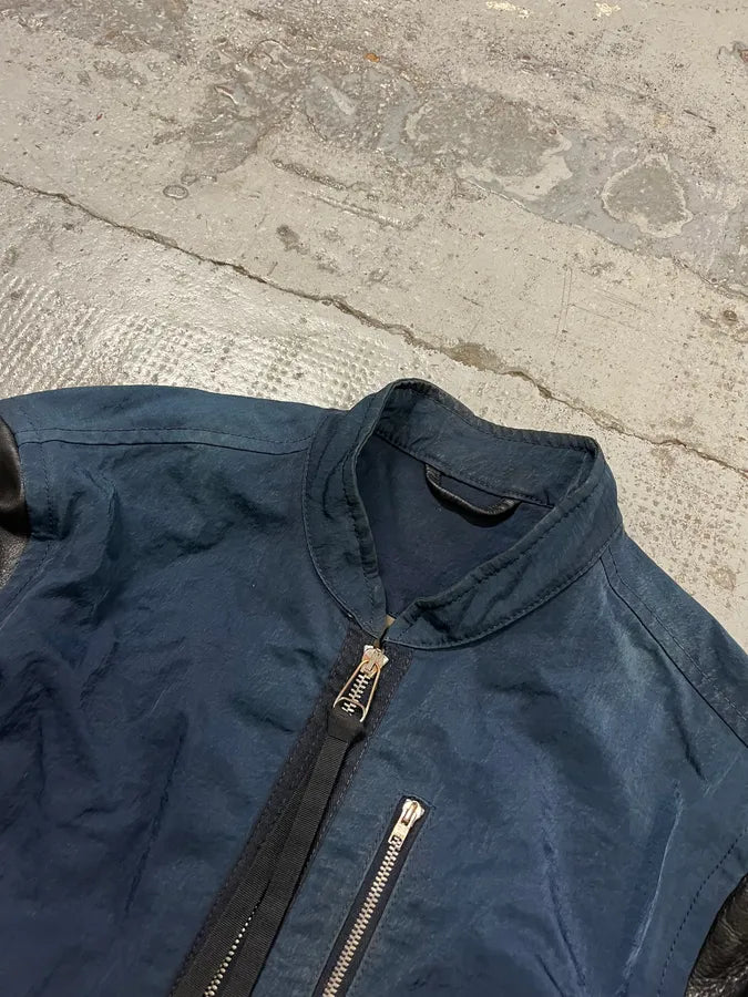 SS2013 Acne Studios Constrast Hybrid Leather & Nylon Navy Bomber Jacket GcBReWt 5