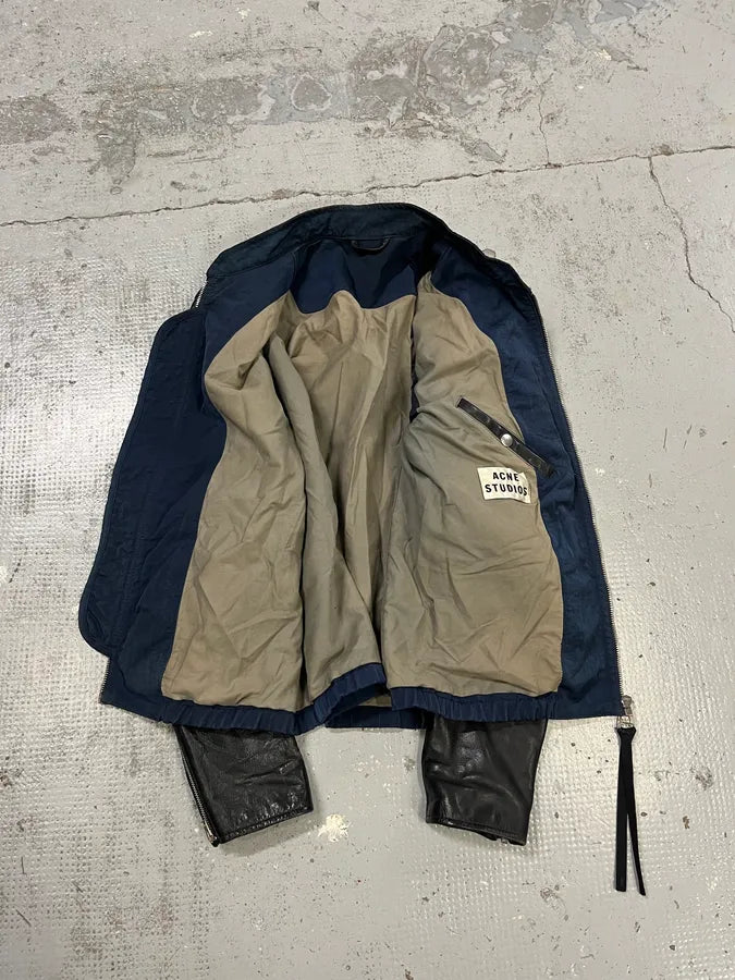 SS2013 Acne Studios Constrast Hybrid Leather & Nylon Navy Bomber Jacket GcBReWt 8