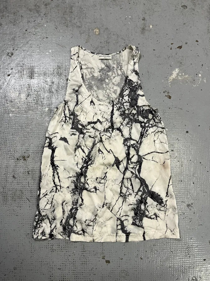 SS2013 Balenciaga Silk Marble White Tank Top rLKBZXq 0