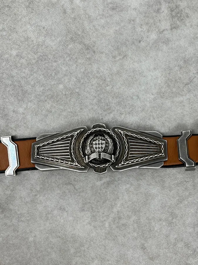 SS2013 Balmain Brown Leather Belt Crest Buckle zFTFUtC 6