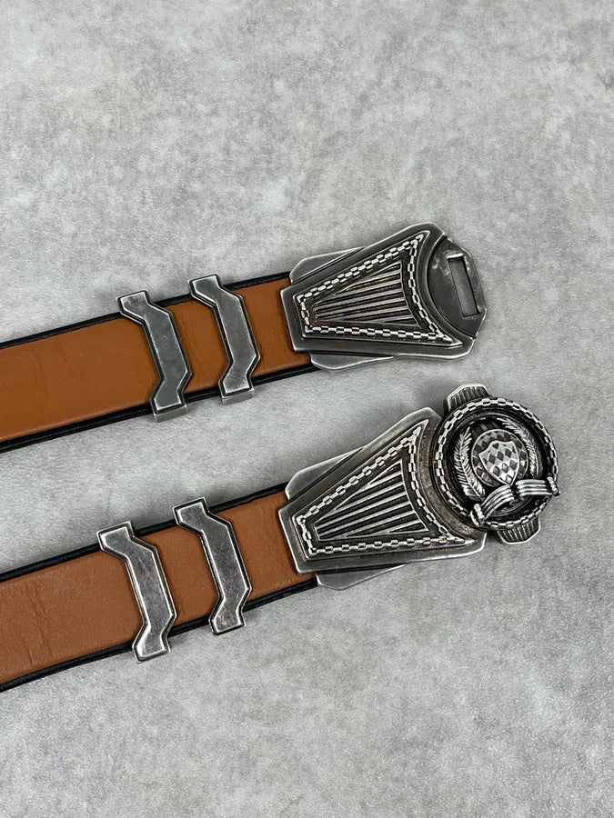 SS2013 Balmain Brown Leather Belt Crest Buckle zFTFUtC 4