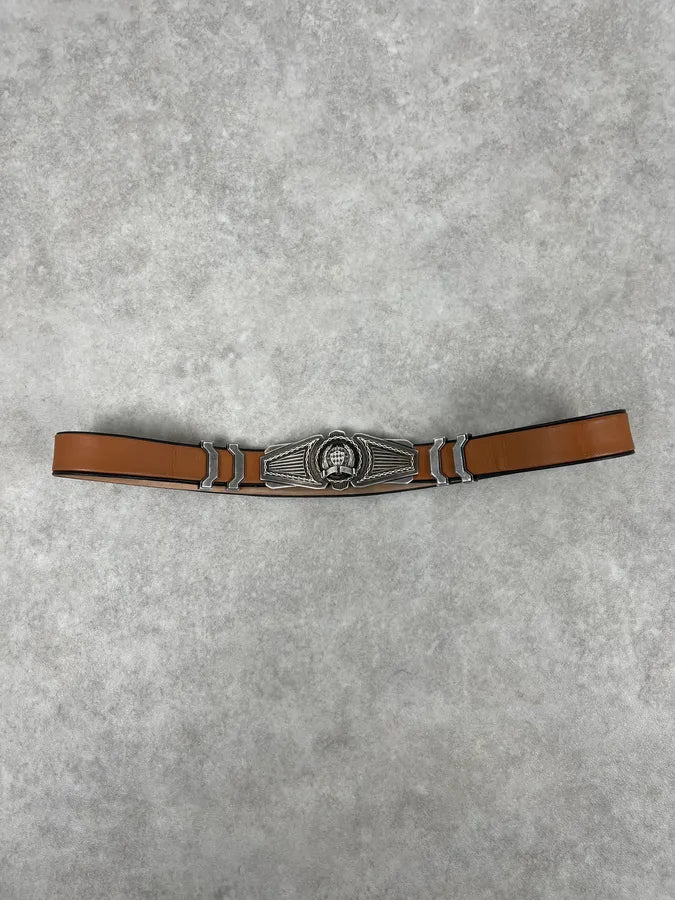 SS2013 Balmain Brown Leather Belt Crest Buckle zFTFUtC 1
