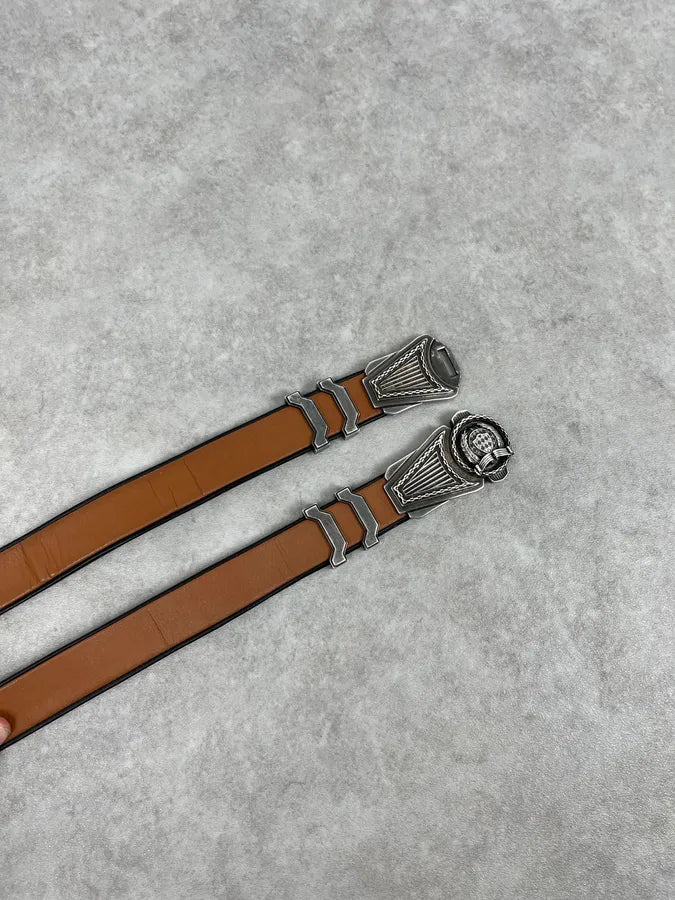 SS2013 Balmain Brown Leather Belt Crest Buckle zFTFUtC 2