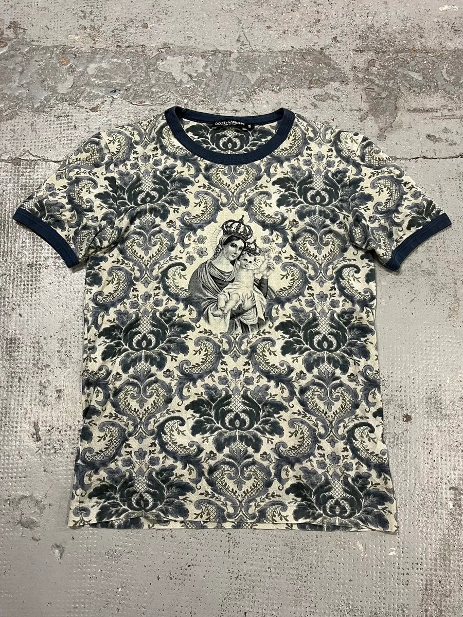 SS2013 Dolce & Gabbana Damask Marie Navy T-Shirt NixXeWl 0