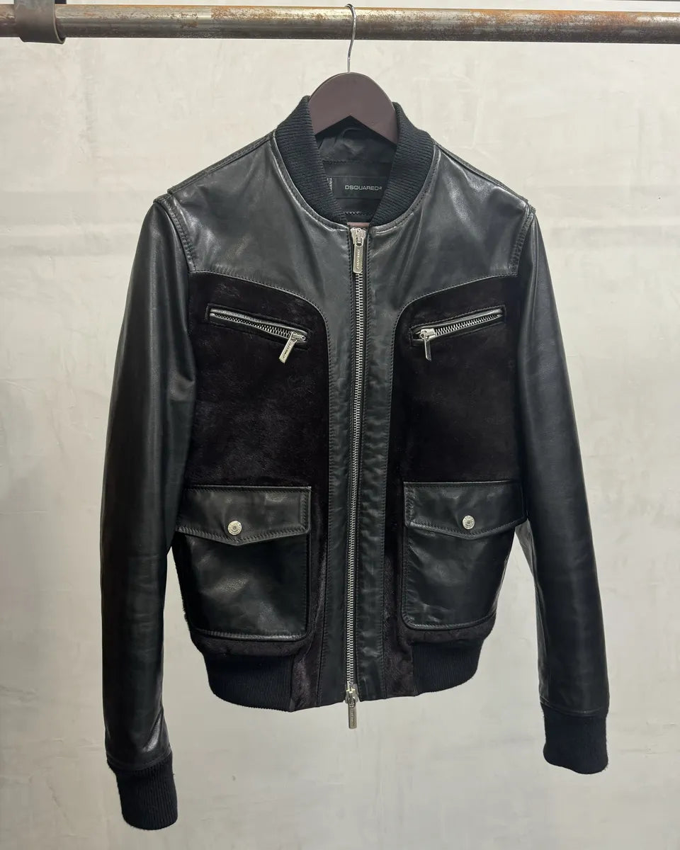 SS2013 Dsquared2 Black & Brown Pony Hair Leather Alpha Jacket oSmirIP 0