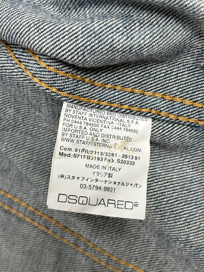 SS2013 Dsquared2 Blue Distressed Leopard Collar Denim Vest uPiNBuP 12