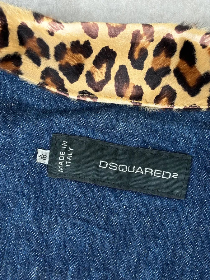 SS2013 Dsquared2 Blue Distressed Leopard Collar Denim Vest uPiNBuP 8
