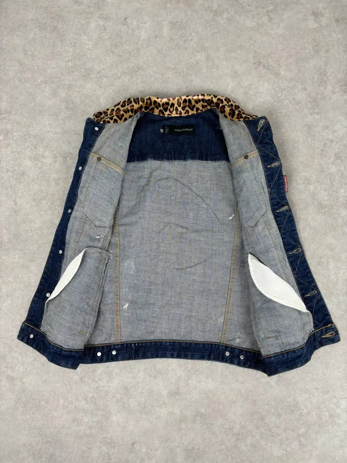 SS2013 Dsquared2 Blue Distressed Leopard Collar Denim Vest uPiNBuP 7