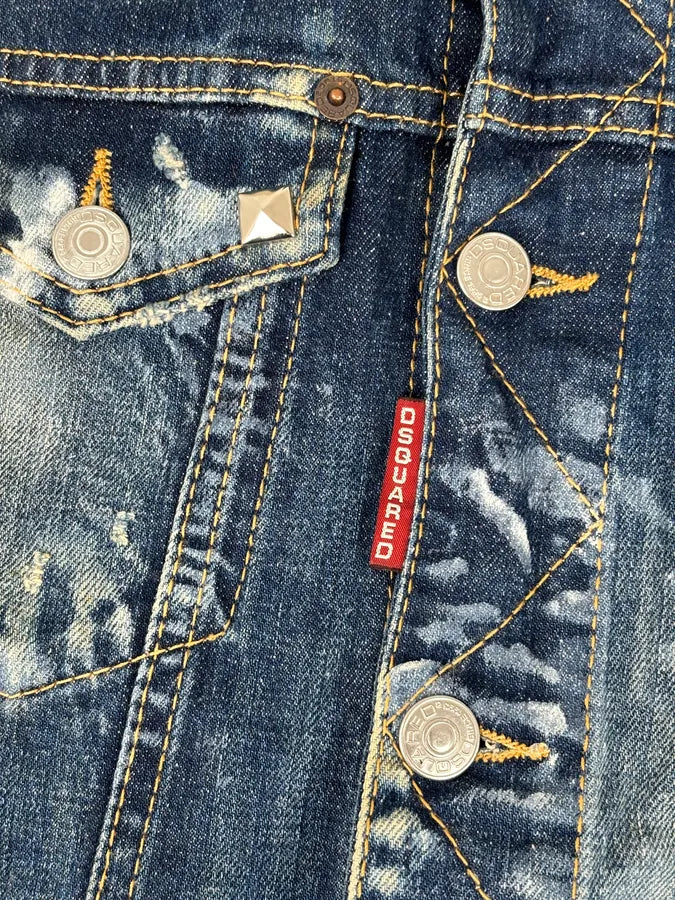 SS2013 Dsquared2 Blue Distressed Leopard Collar Denim Vest uPiNBuP 10