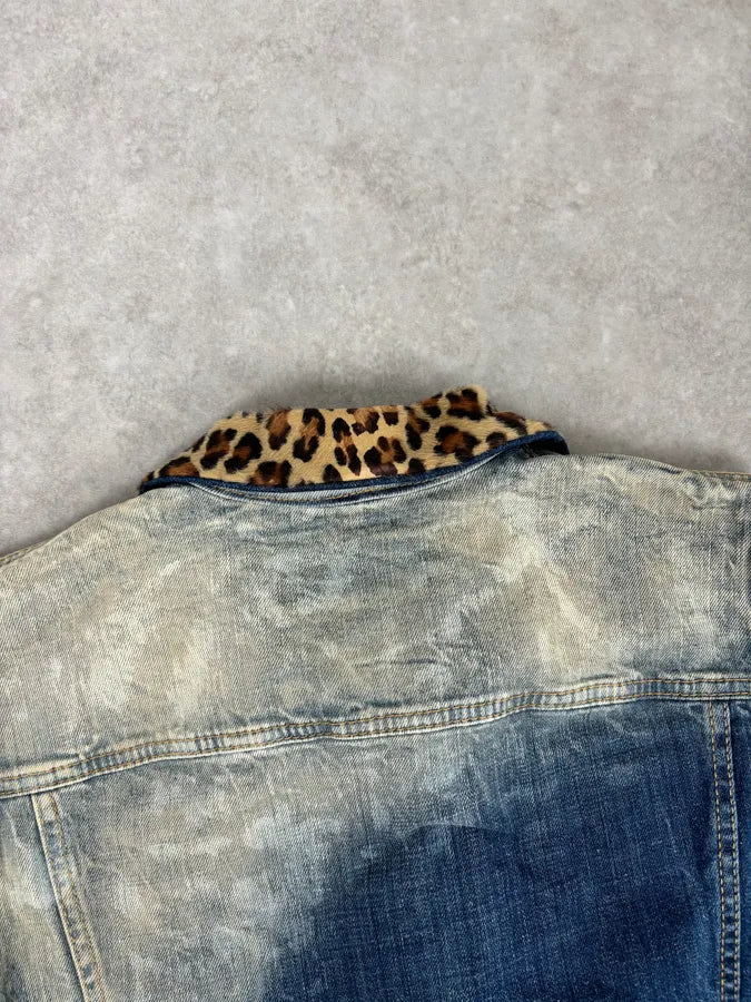 SS2013 Dsquared2 Blue Distressed Leopard Collar Denim Vest uPiNBuP 6
