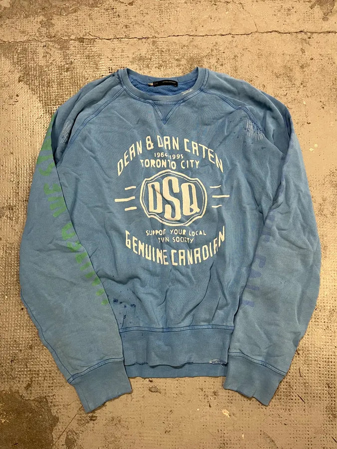 SS2013 Dsquared2 Blue Distressed Faded Crewneck Sweater kRSuGuB 2