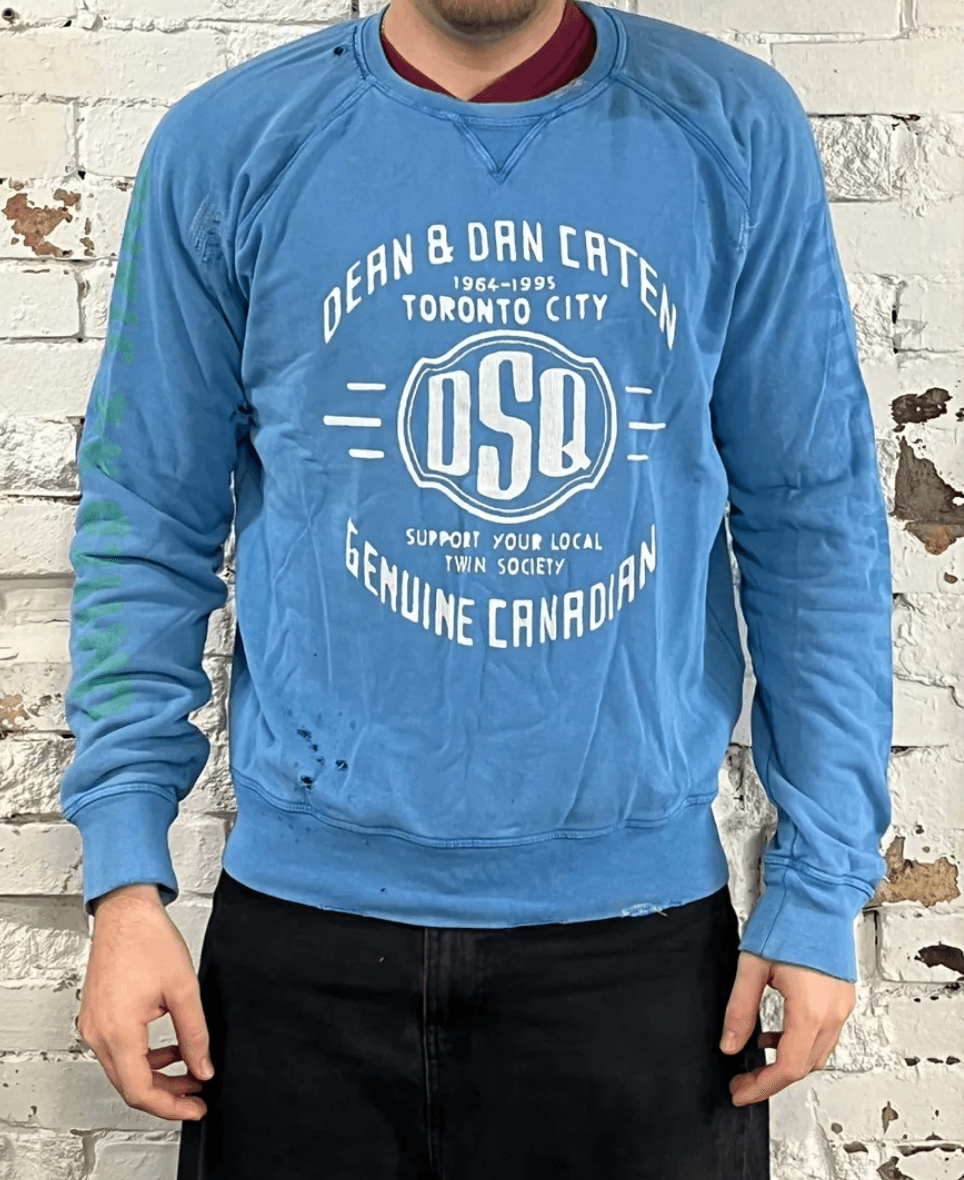 SS2013 Dsquared2 Blue Distressed Faded Crewneck Sweater kRSuGuB 0