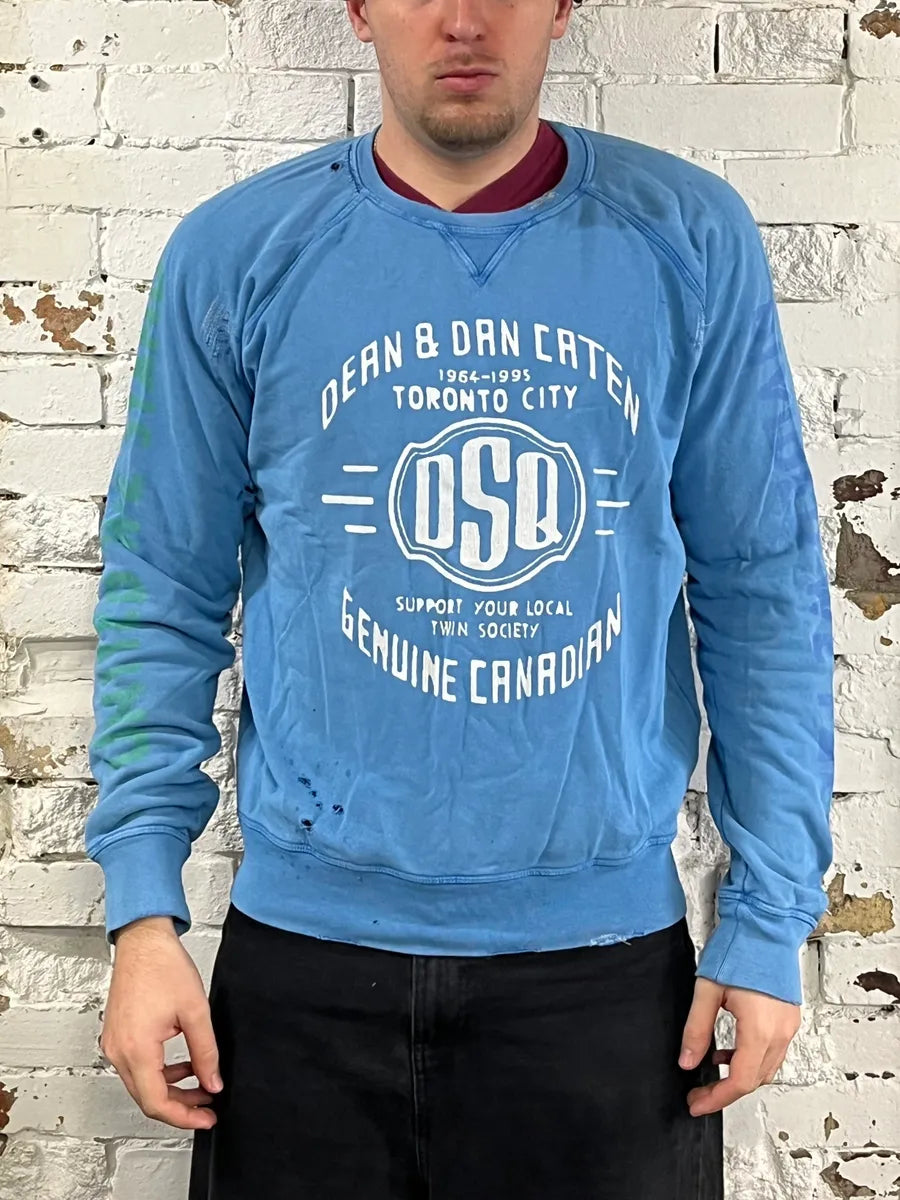 SS2013 Dsquared2 Blue Distressed Faded Crewneck Sweater kRSuGuB 1