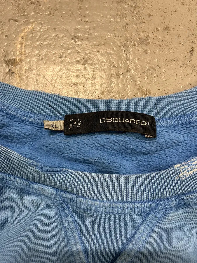 SS2013 Dsquared2 Blue Distressed Faded Crewneck Sweater kRSuGuB 6