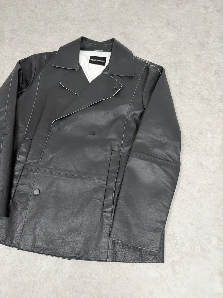 SS2013 Emporio Armani Black Eroded Blazer Officer Jacket xQtgMkx 5