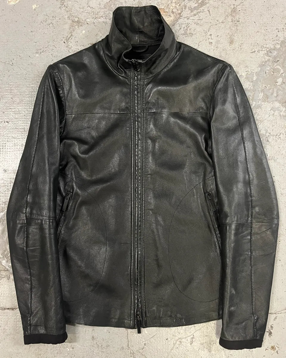 SS2013 Emporio Armani Black Leather Jacket kdJENHo 0