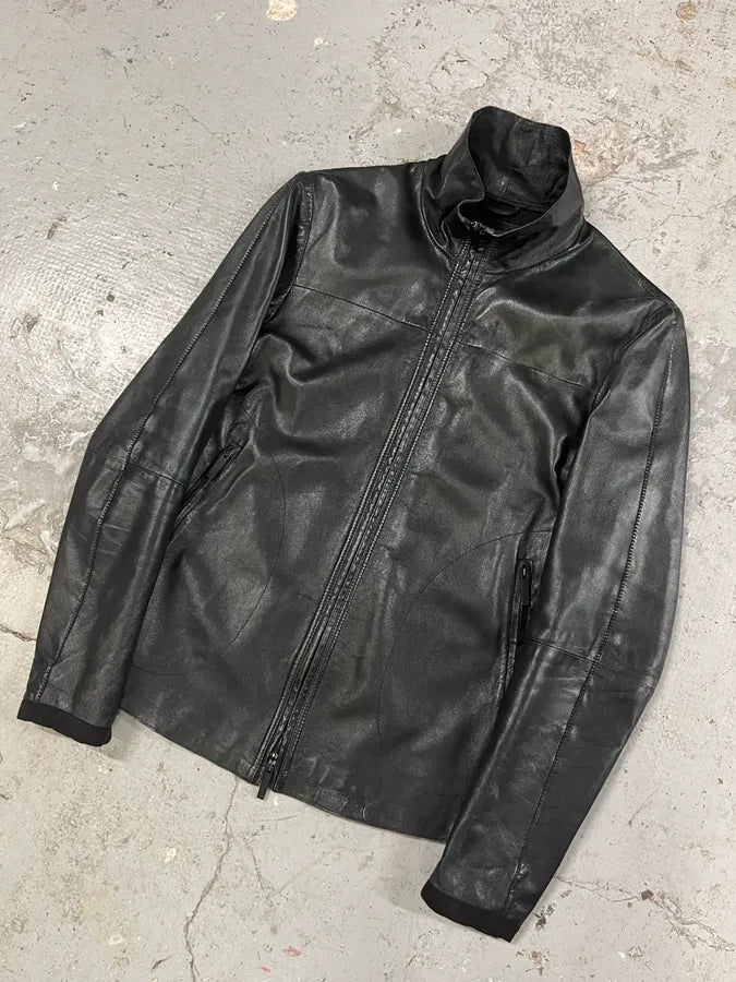 SS2013 Emporio Armani Black Leather Jacket kdJENHo 3