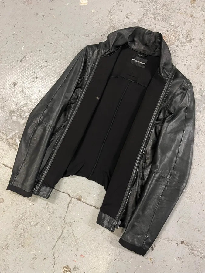 SS2013 Emporio Armani Black Leather Jacket kdJENHo 4