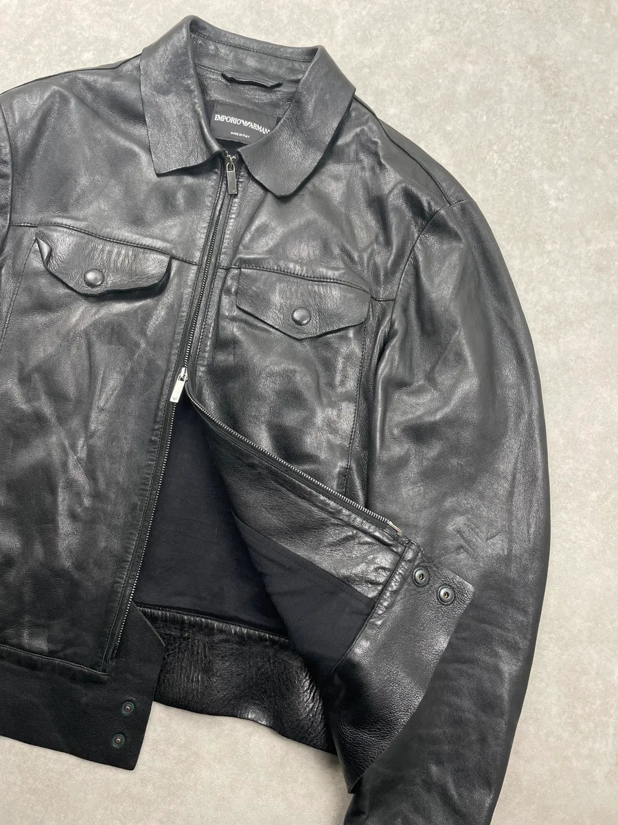 SS2013 Emporio Armani Black Leather Zip-Front Leather Jacket xwlzxpas 5