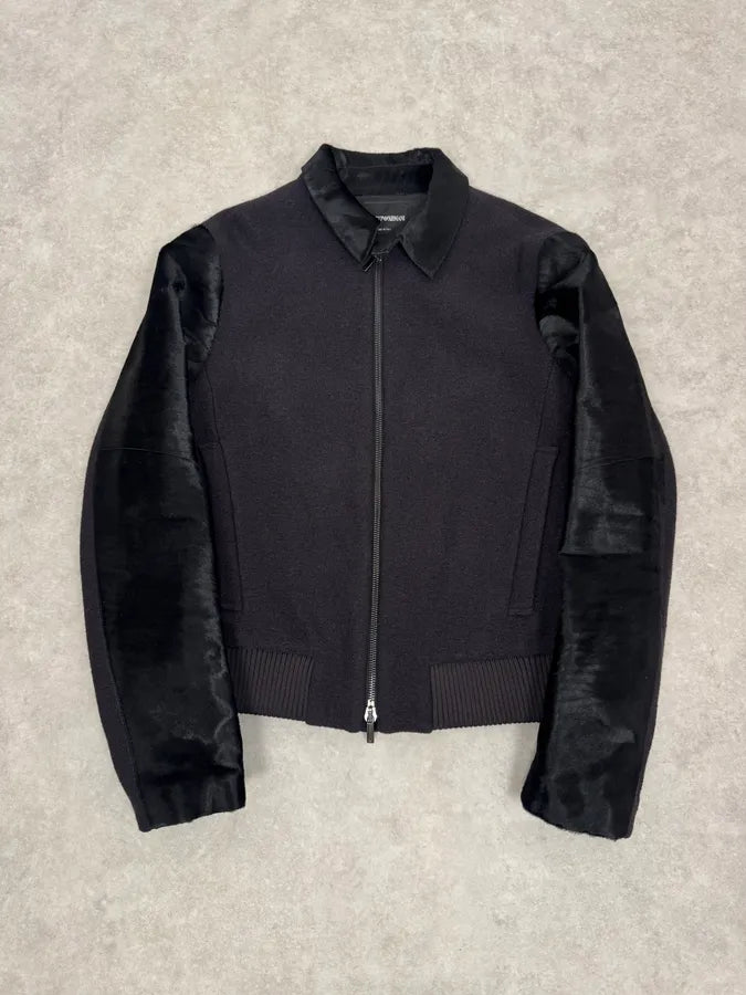 FW2014 Emporio Armani Grey Wool & Black Pony Hair Jacket fLlFrRL 0