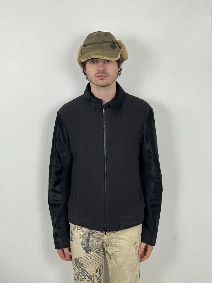 SS2013 Emporio Armani Grey Wool & Black Pony Hair Jacket fLlFrRL 1