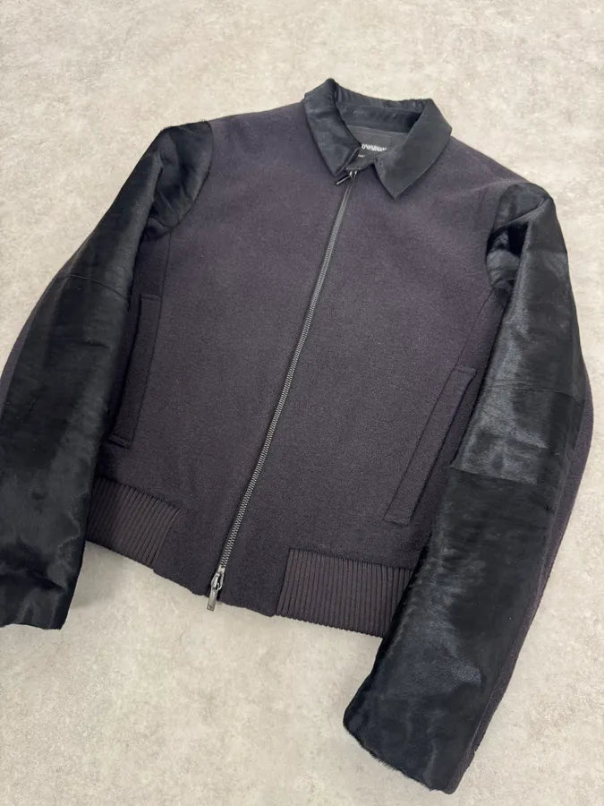 SS2013 Emporio Armani Grey Wool & Black Pony Hair Jacket fLlFrRL 3