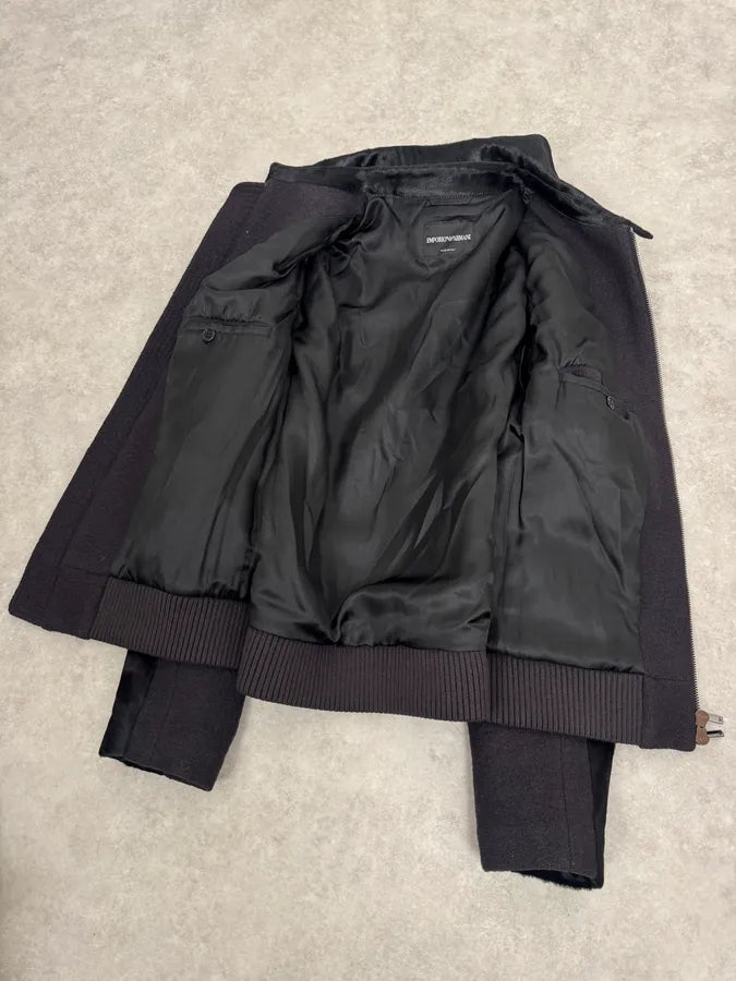 SS2013 Emporio Armani Grey Wool & Black Pony Hair Jacket fLlFrRL 5