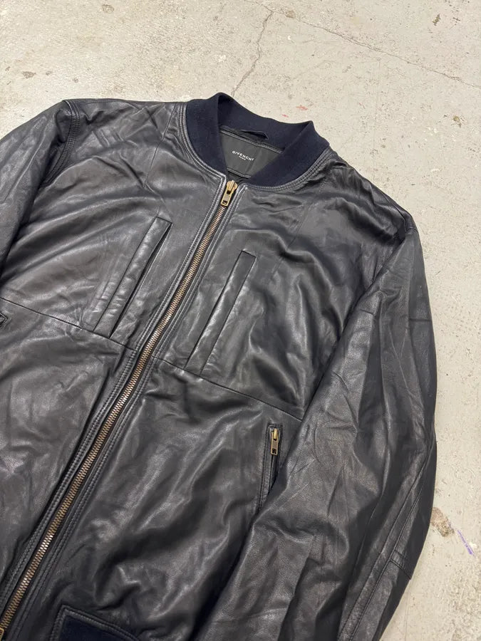 SS2013 Givenchy Navy Lamb Leather Bomber Jacket yEOJDWc 1