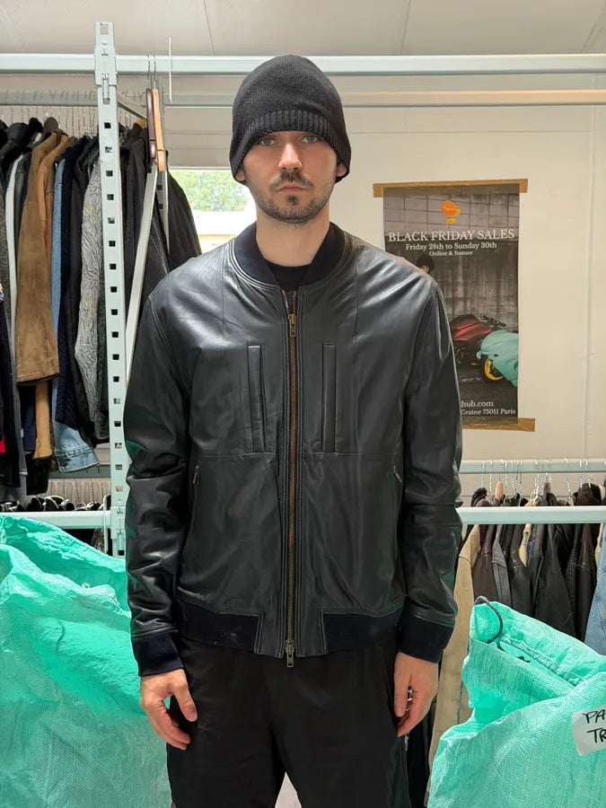 SS2013 Givenchy Navy Lamb Leather Bomber Jacket yEOJDWc 3