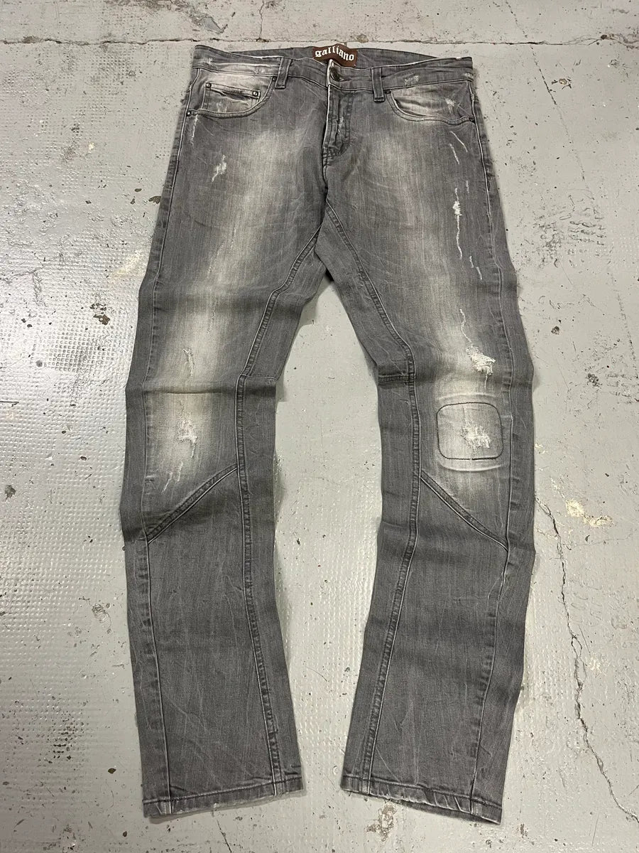 SS2013 John Galliano Grey Denim Distressed Slim Jeans SEdFTdk 0