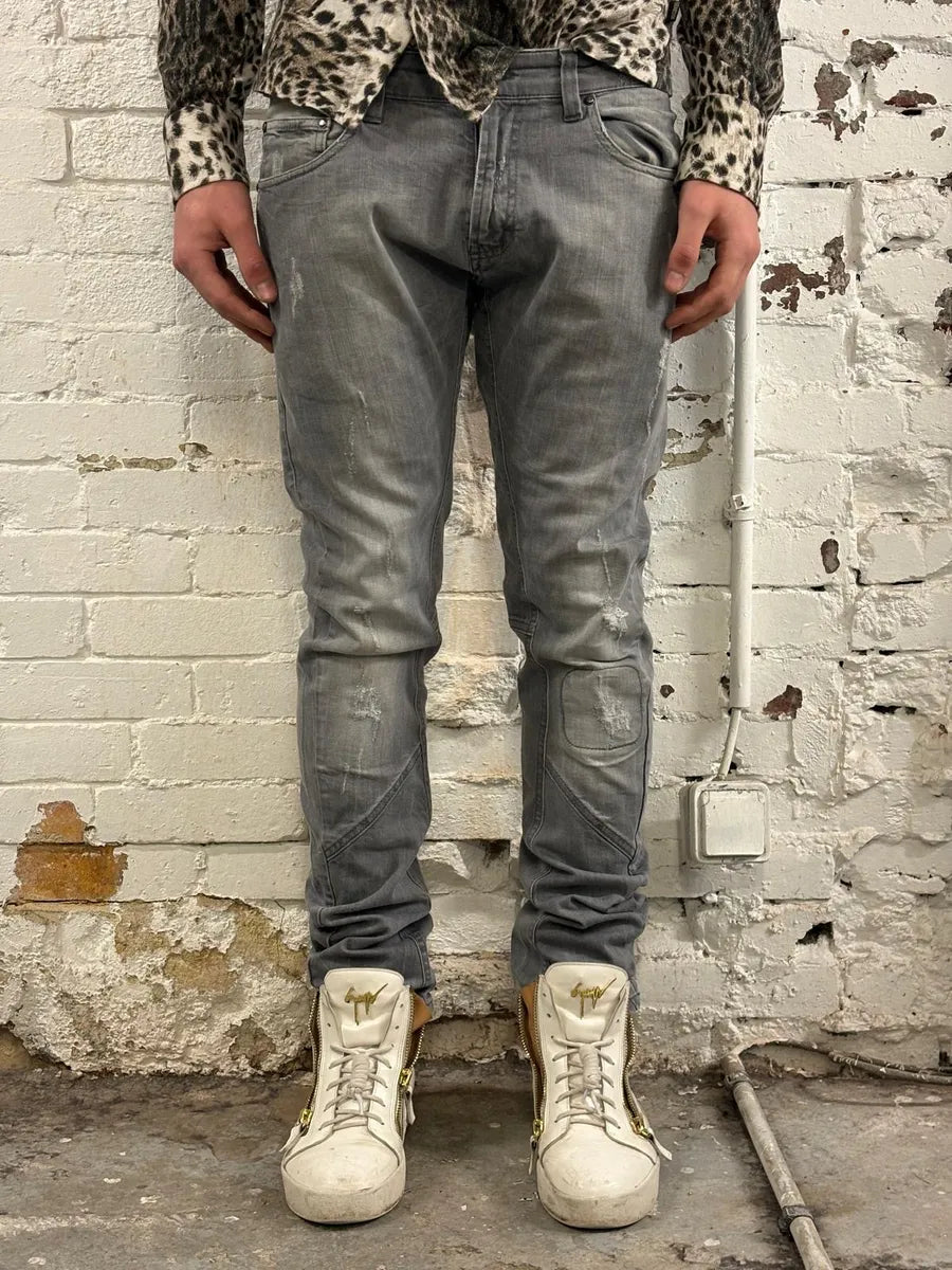 SS2013 John Galliano Grey Denim Distressed Slim Jeans SEdFTdk 1
