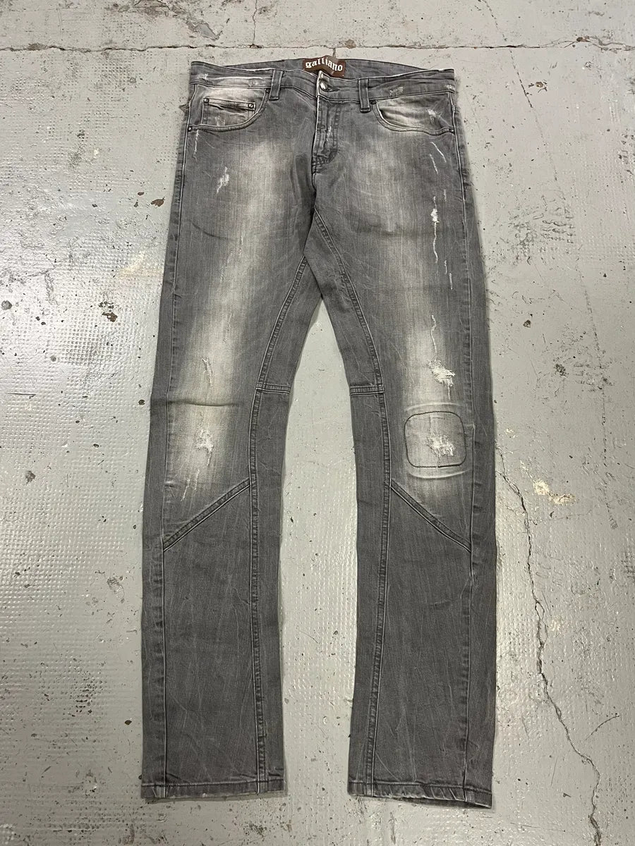 SS2013 John Galliano Grey Denim Distressed Slim Jeans SEdFTdk 4