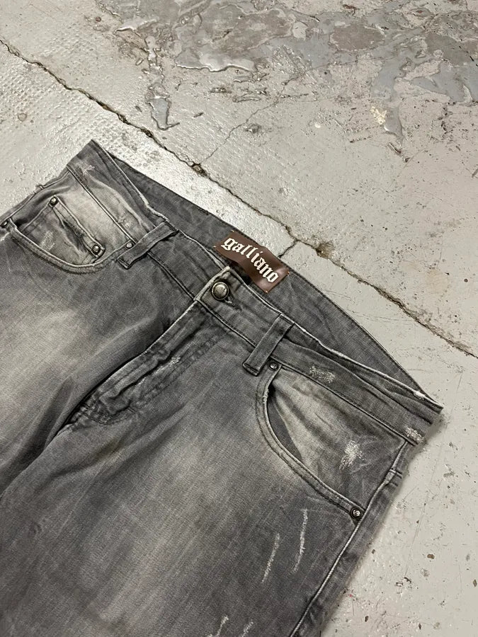 SS2013 John Galliano Grey Denim Distressed Slim Jeans SEdFTdk 5
