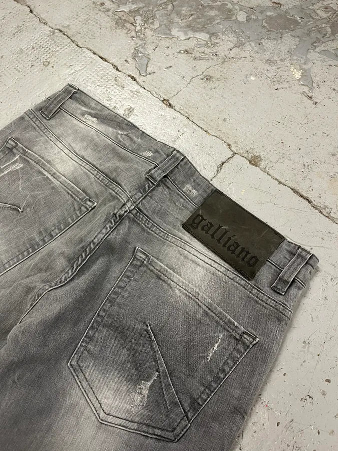 SS2013 John Galliano Grey Denim Distressed Slim Jeans SEdFTdk 8