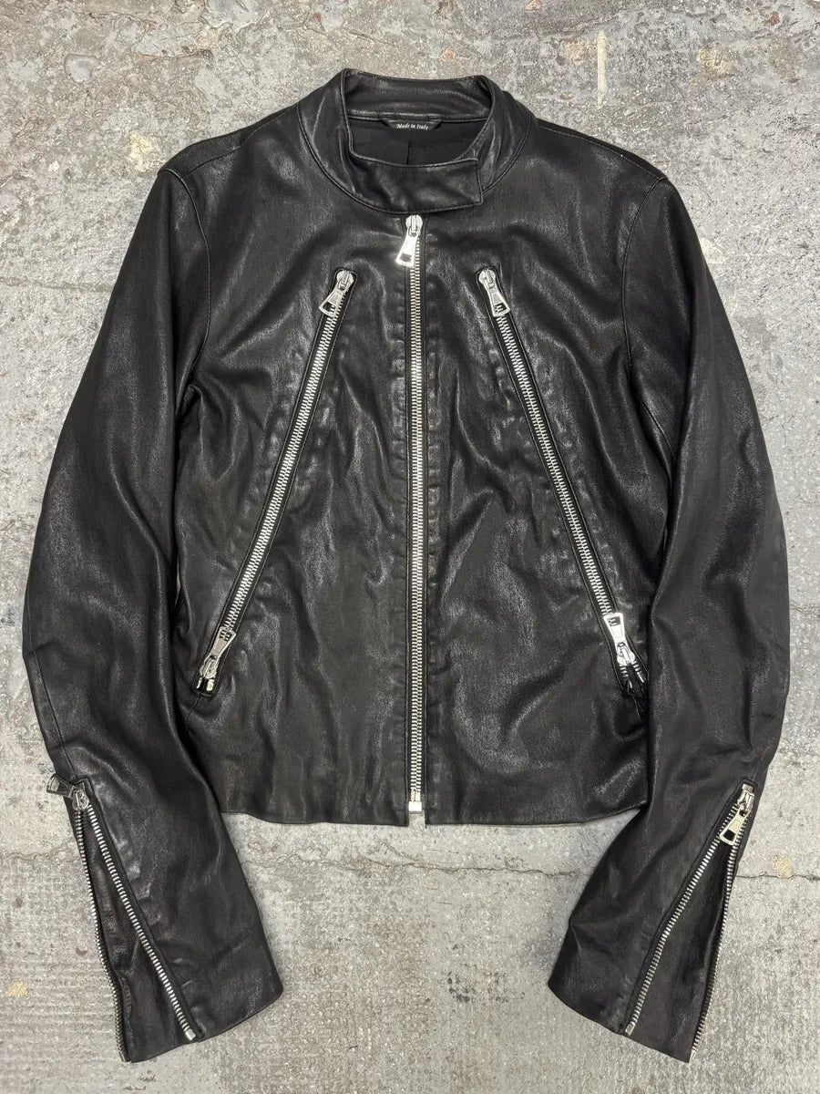 SS2013 Maison Margiela Black 5 Zip Leather Jacket kbAZdeQ 0