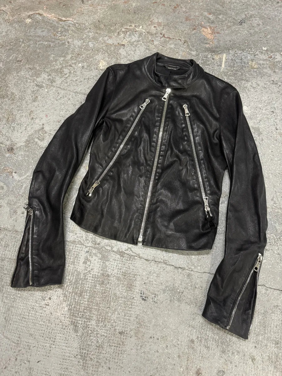 SS2013 Maison Margiela Black 5 Zip Leather Jacket kbAZdeQ 2