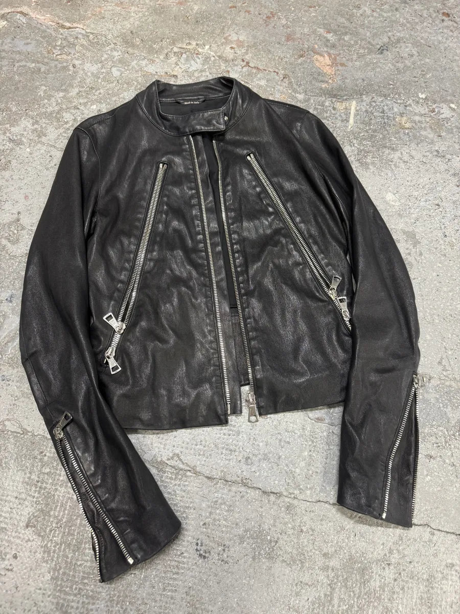 SS2013 Maison Margiela Black 5 Zip Leather Jacket kbAZdeQ 3