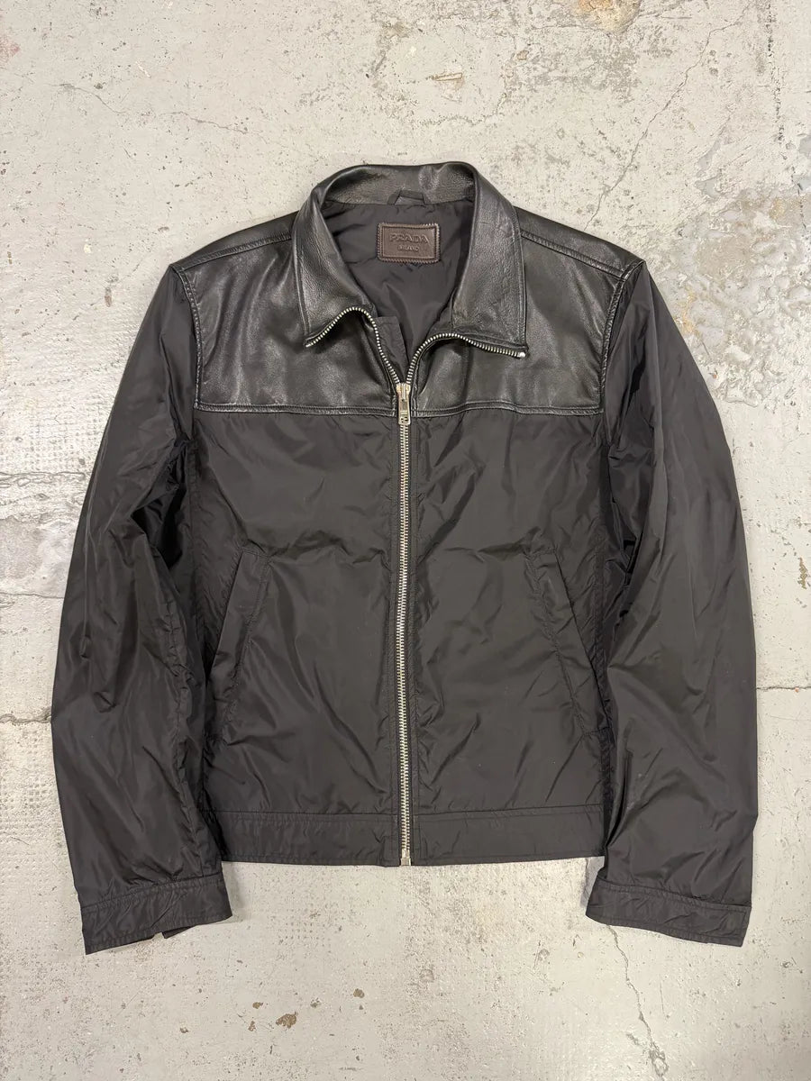 SS2013 Prada Black Hybrid Leather Nylon Jacket GZOFAwX 0
