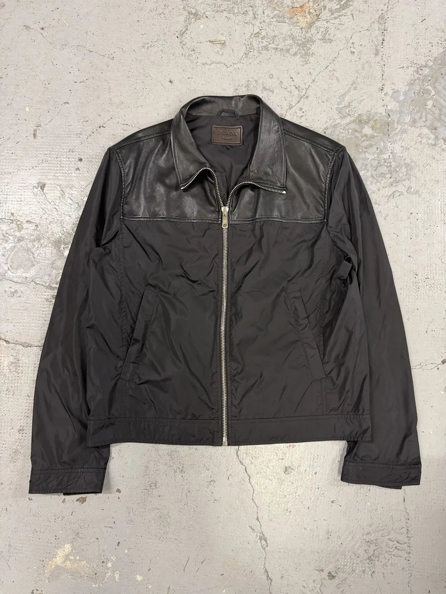 SS2013 Prada Black Hybrid Leather Nylon Jacket GZOFAwX 2